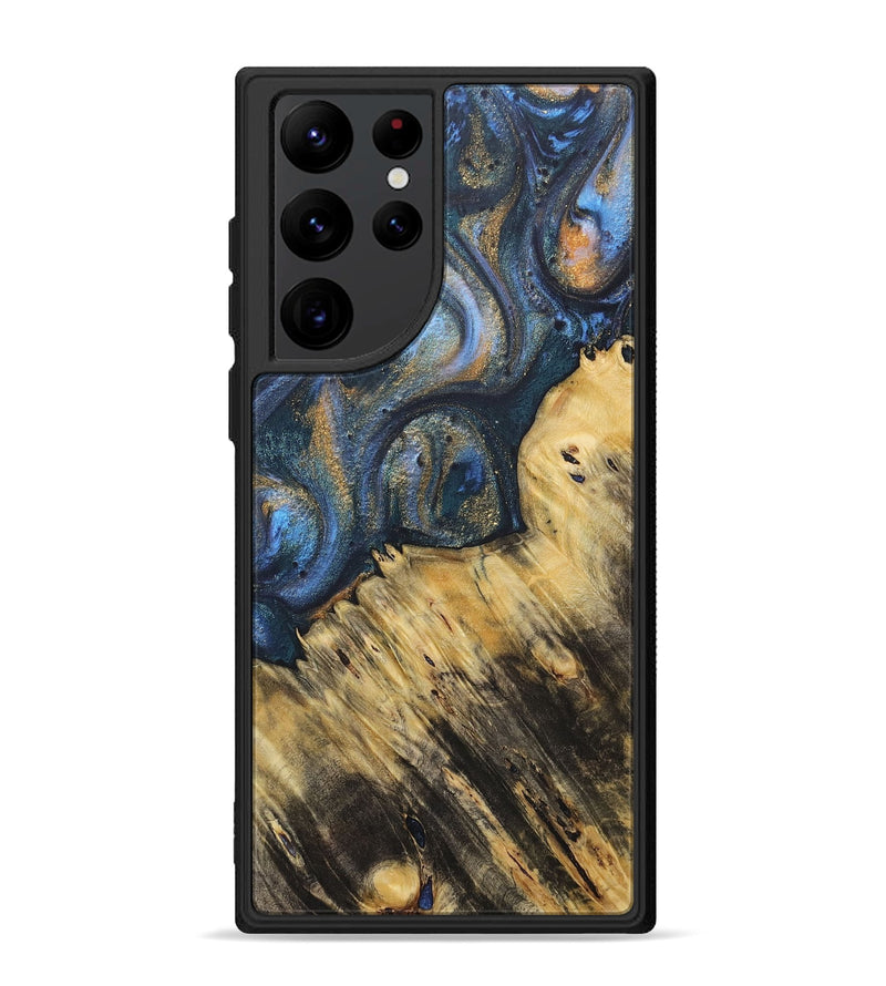 Galaxy S22 Ultra Wood+Resin Phone Case - Peter (Teal & Gold, 715205)