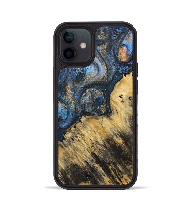 iPhone 12 Wood+Resin Phone Case - Peter (Teal & Gold, 715205)