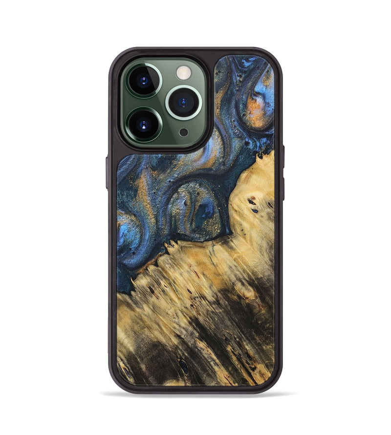 iPhone 13 Pro Wood+Resin Phone Case - Peter (Teal & Gold, 715205)