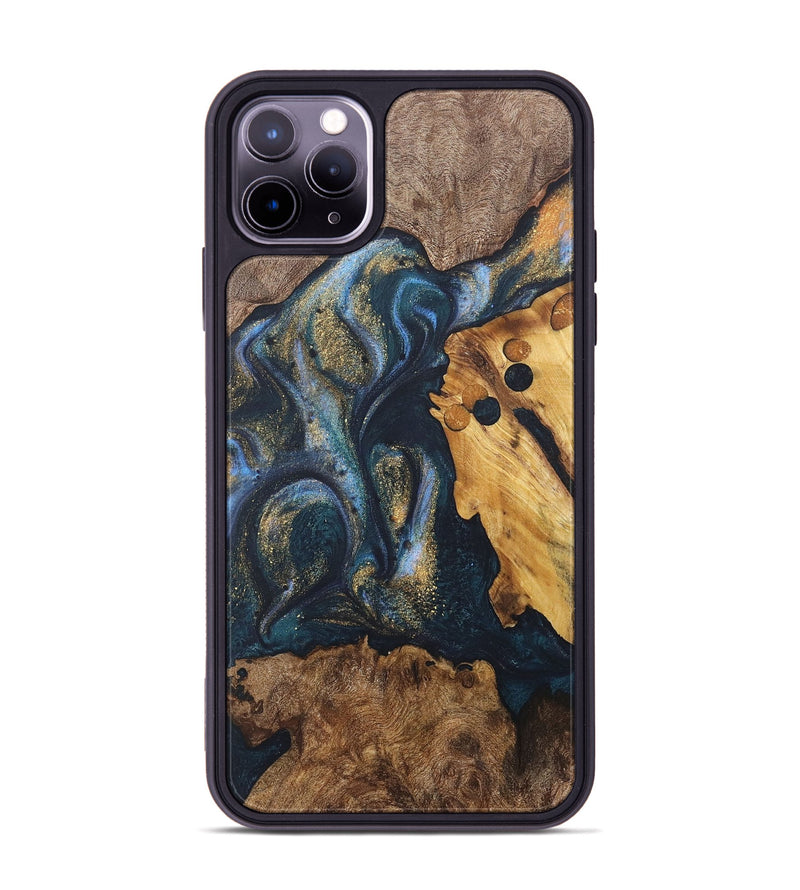 iPhone 11 Pro Max Wood+Resin Phone Case - Mickey (Teal & Gold, 715208)