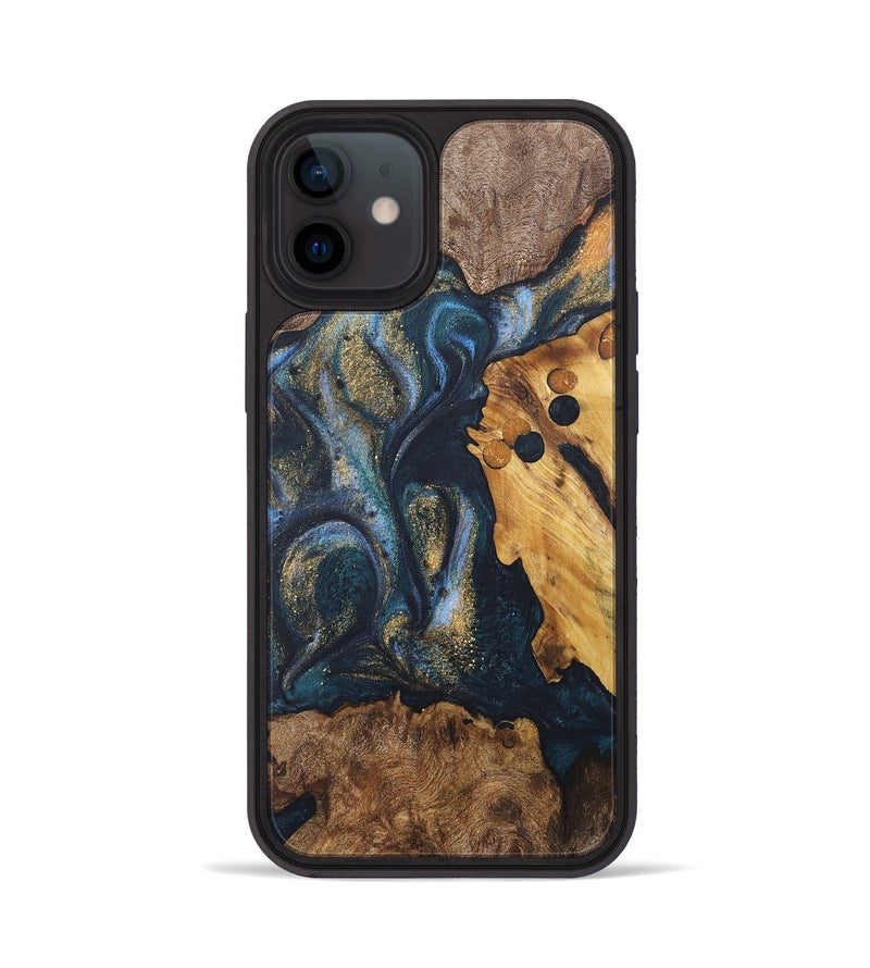 iPhone 12 Wood+Resin Phone Case - Mickey (Teal & Gold, 715208)