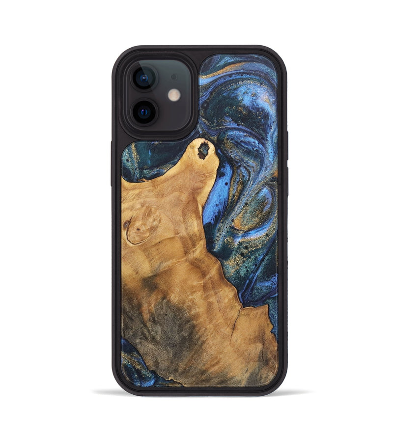 iPhone 12 Wood+Resin Phone Case - Bria (Teal & Gold, 715214)