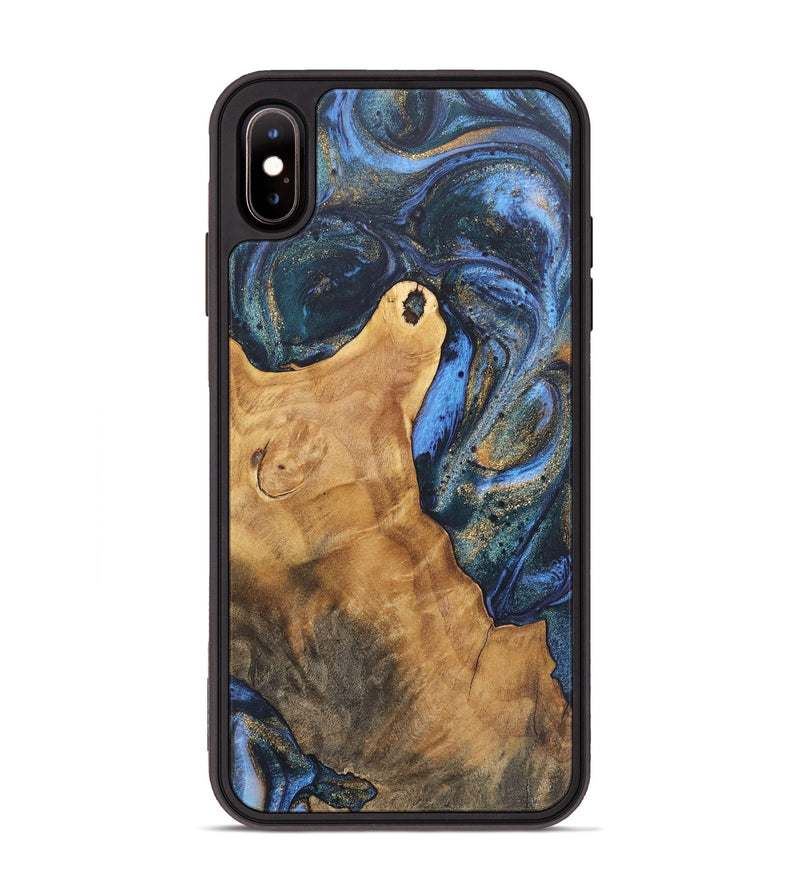 iPhone Xs Max Wood+Resin Phone Case - Bria (Teal & Gold, 715214)