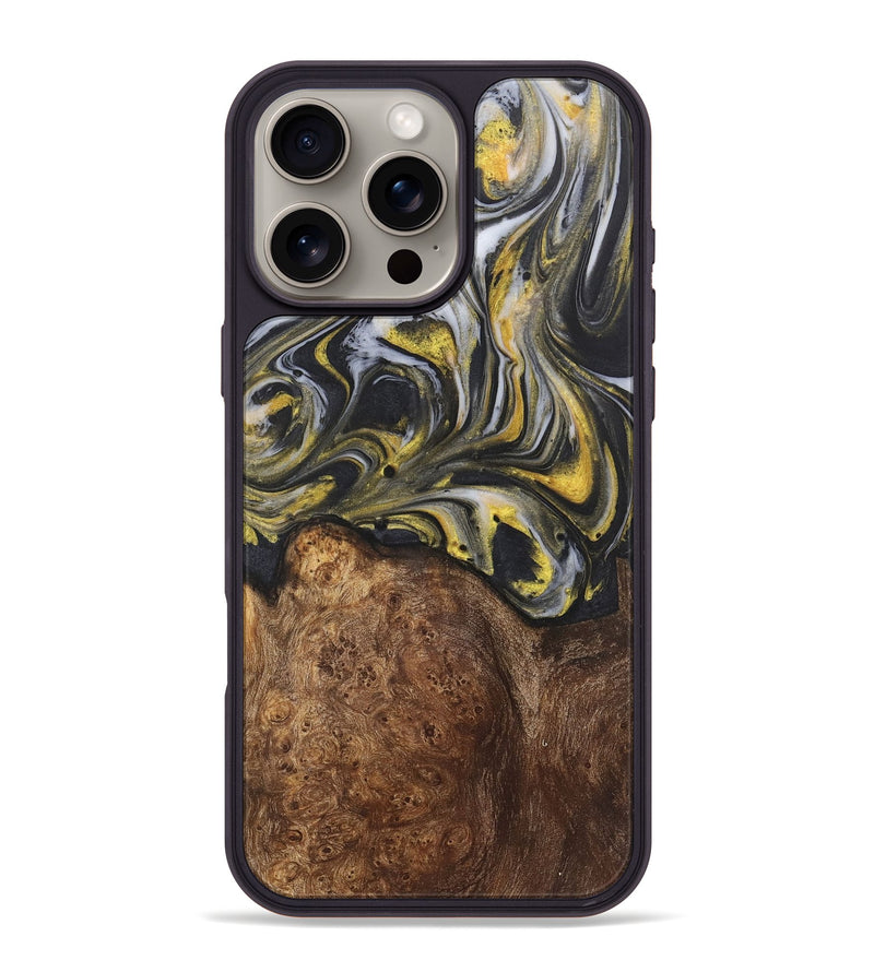 iPhone 16 Pro Max Wood+Resin Phone Case - Tami (Black & White, 715232)