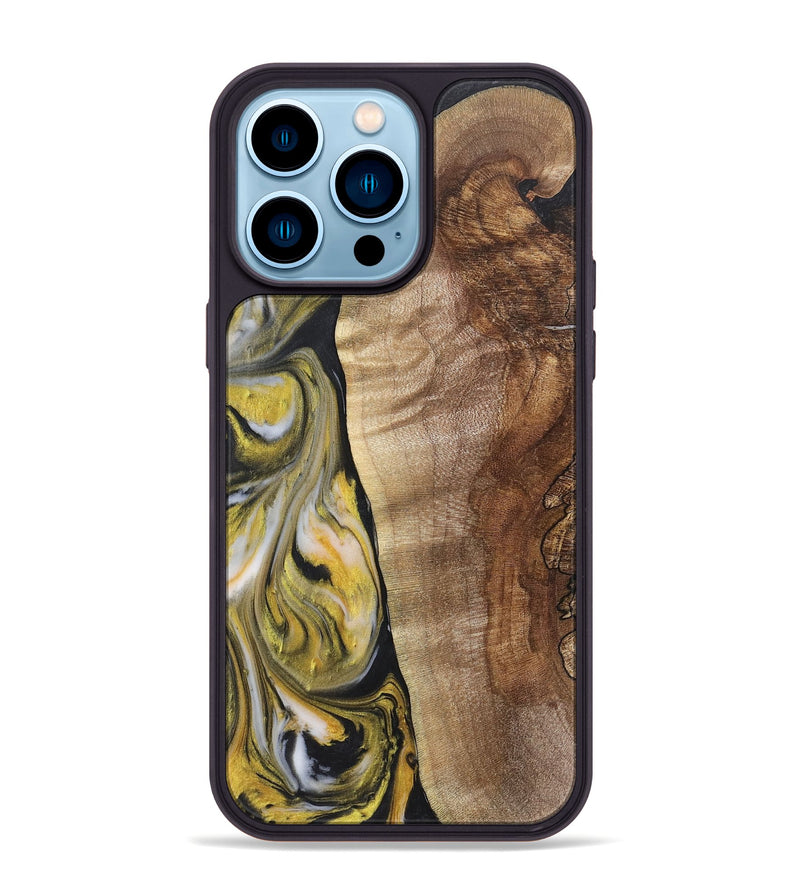 iPhone 14 Pro Max Wood+Resin Phone Case - Kyla (Black & White, 715238)