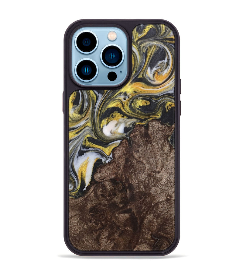 iPhone 14 Pro Max Wood+Resin Phone Case - Juliana (Black & White, 715239)