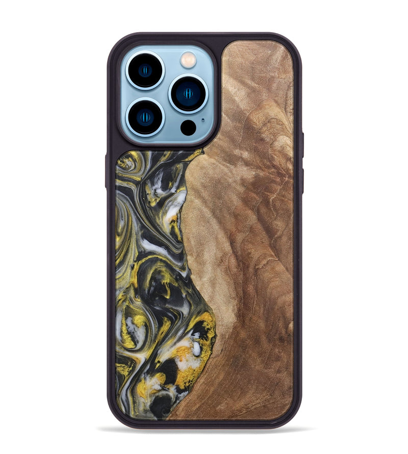 iPhone 14 Pro Max Wood+Resin Phone Case - Averie (Black & White, 715242)