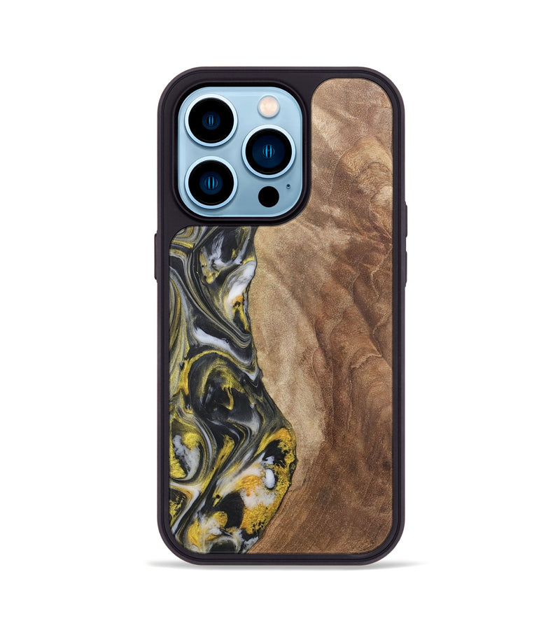 iPhone 14 Pro Wood+Resin Phone Case - Averie (Black & White, 715242)