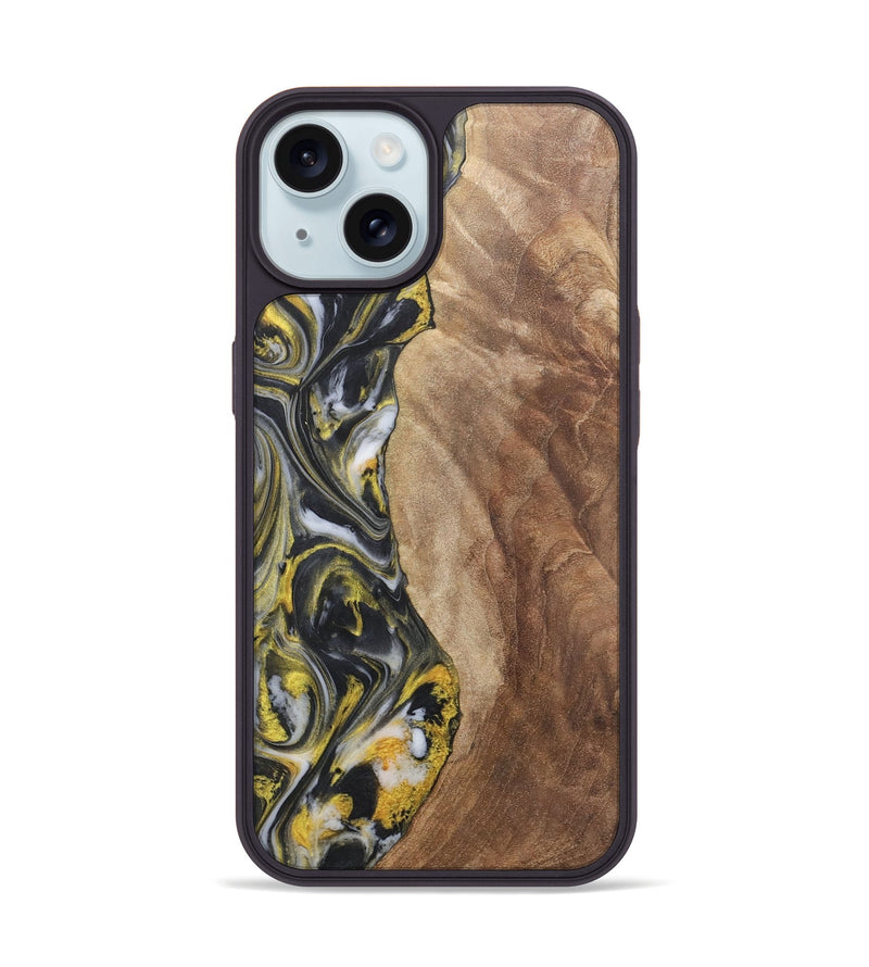 iPhone 15 Wood+Resin Phone Case - Averie (Black & White, 715242)