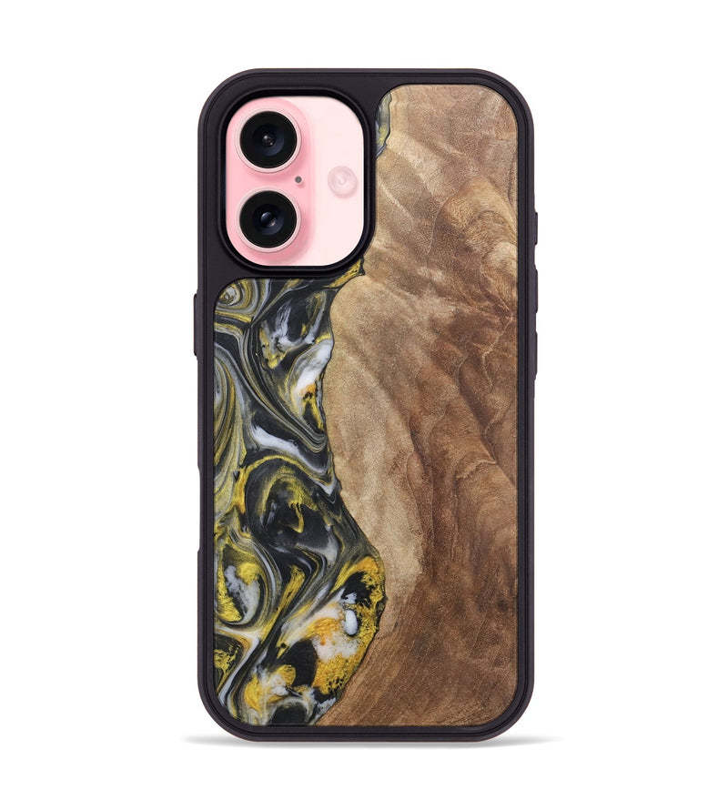 iPhone 16 Wood+Resin Phone Case - Averie (Black & White, 715242)