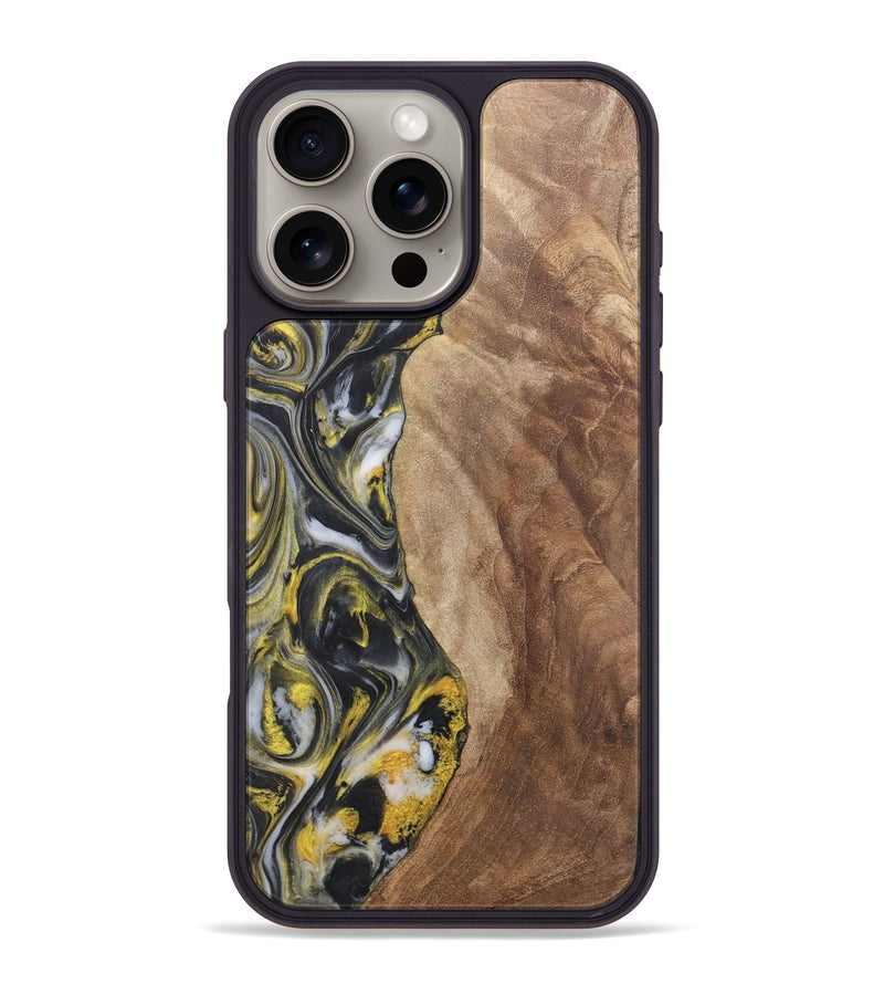 iPhone 16 Pro Max Wood+Resin Phone Case - Averie (Black & White, 715242)