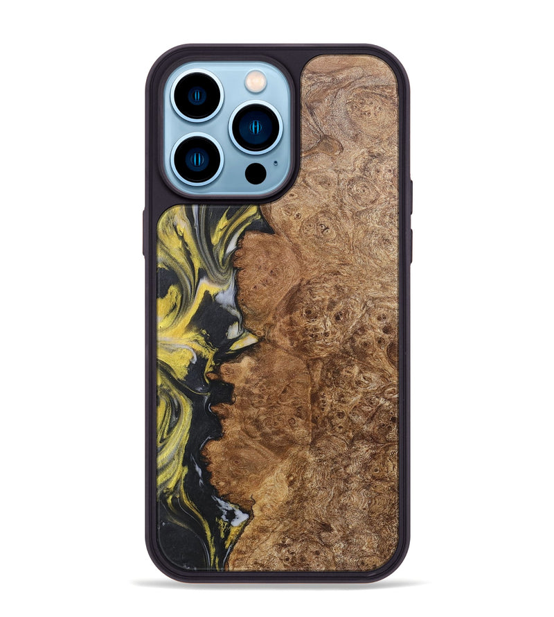 iPhone 14 Pro Max Wood+Resin Phone Case - Haylee (Black & White, 715244)