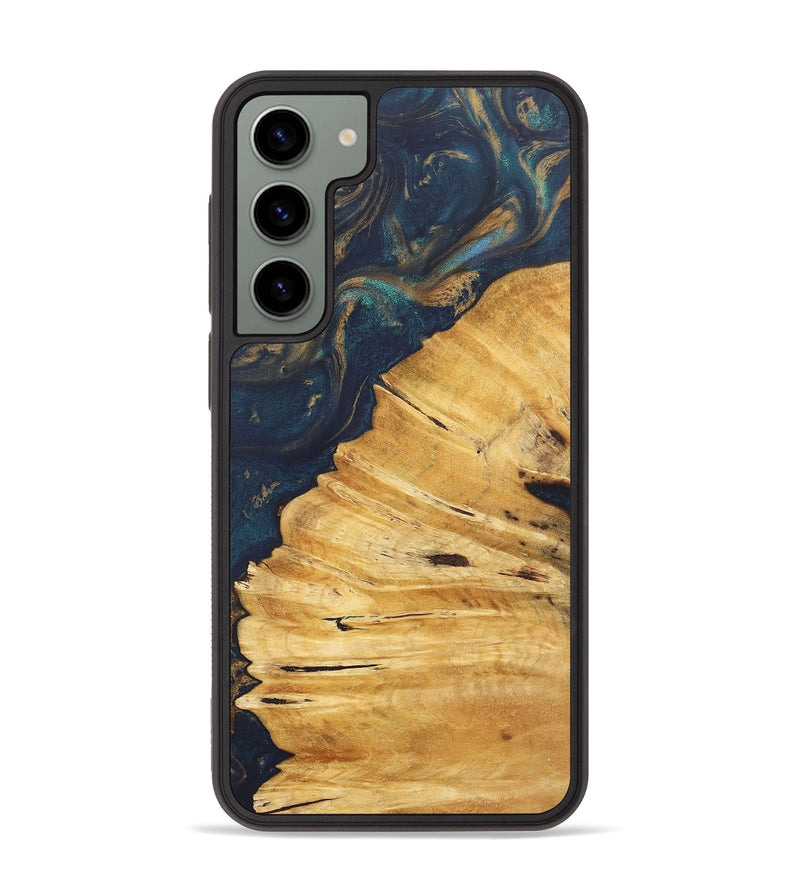 Galaxy S23 Plus Wood+Resin Phone Case - Tamara (Teal & Gold, 715307)