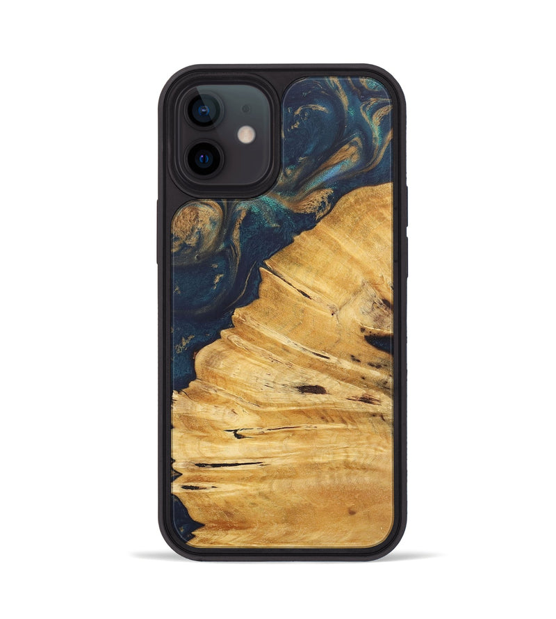 iPhone 12 Wood+Resin Phone Case - Tamara (Teal & Gold, 715307)