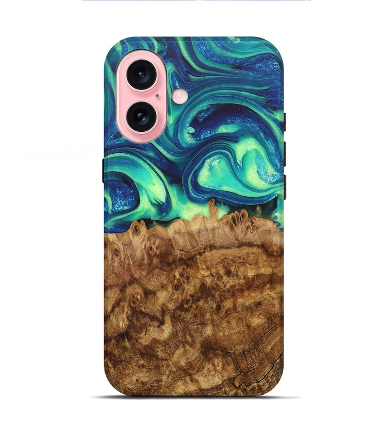 iPhone 16 Wood+Resin Live Edge Phone Case - Landen (Blue, 715354)