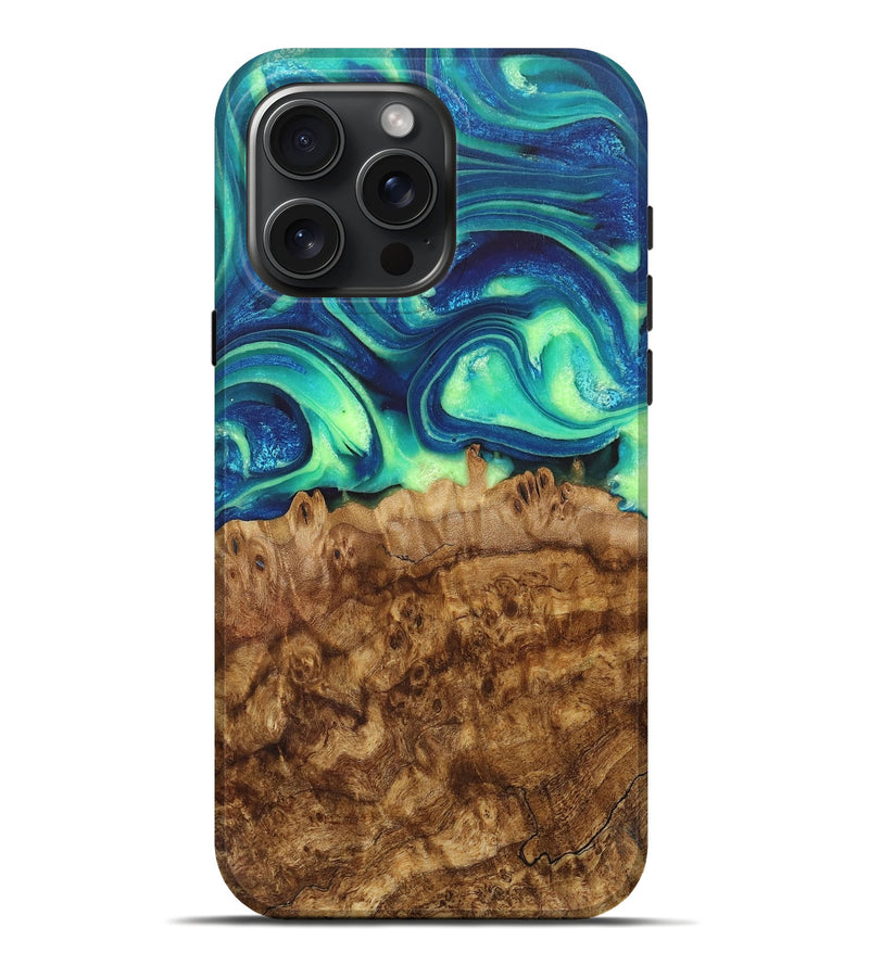 iPhone 16 Pro Max Wood+Resin Live Edge Phone Case - Landen (Blue, 715354)