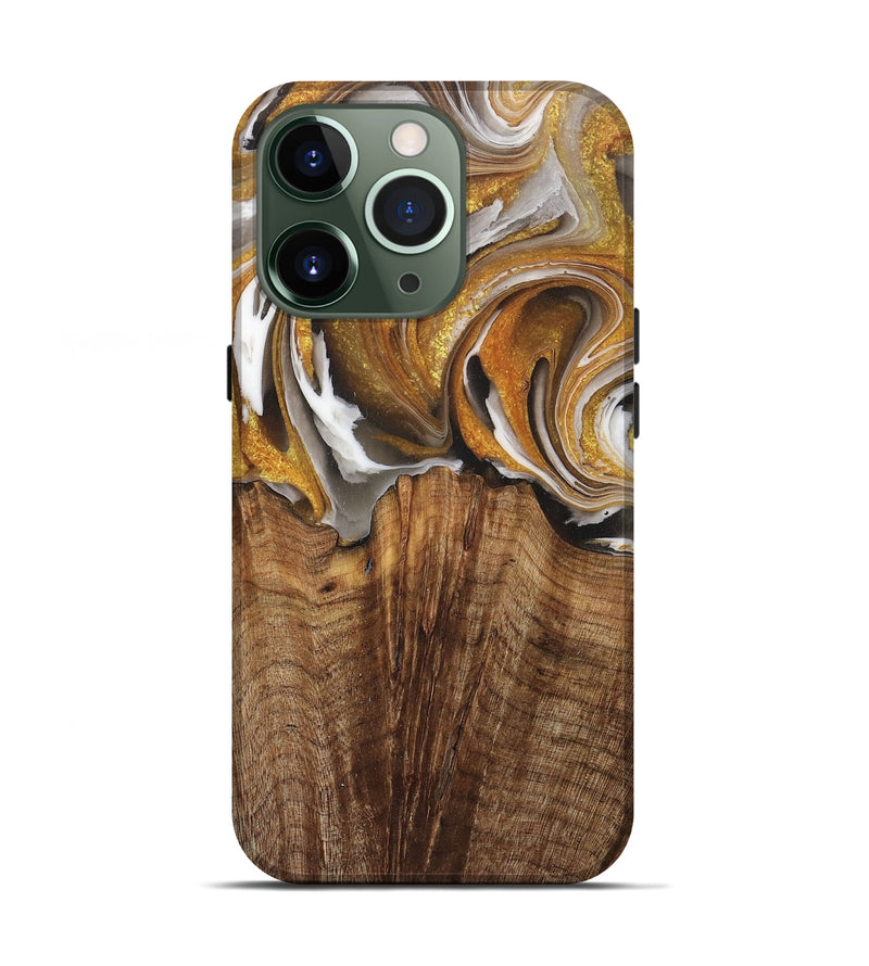 iPhone 13 Pro Wood+Resin Live Edge Phone Case - Luciana (Black & White, 715357)