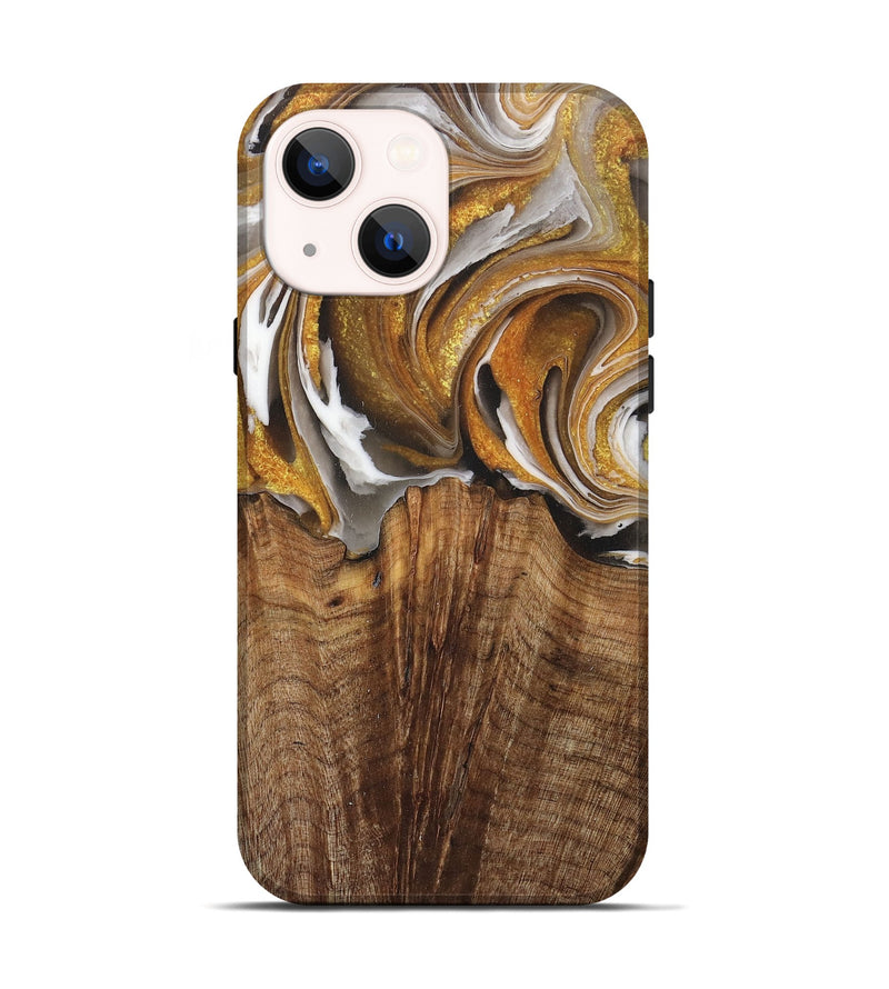 iPhone 14 Wood+Resin Live Edge Phone Case - Luciana (Black & White, 715357)