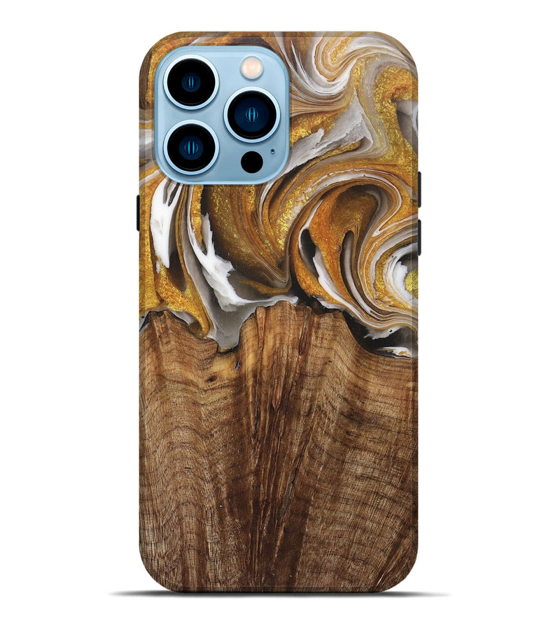 iPhone 14 Pro Max Wood+Resin Live Edge Phone Case - Luciana (Black & White, 715357)