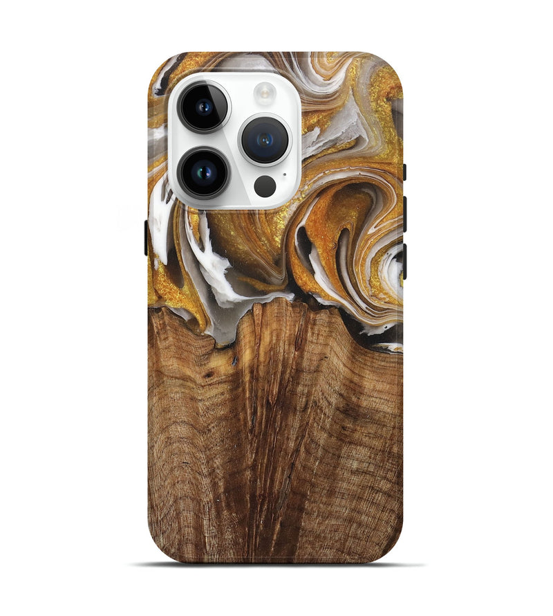 iPhone 15 Pro Wood+Resin Live Edge Phone Case - Luciana (Black & White, 715357)