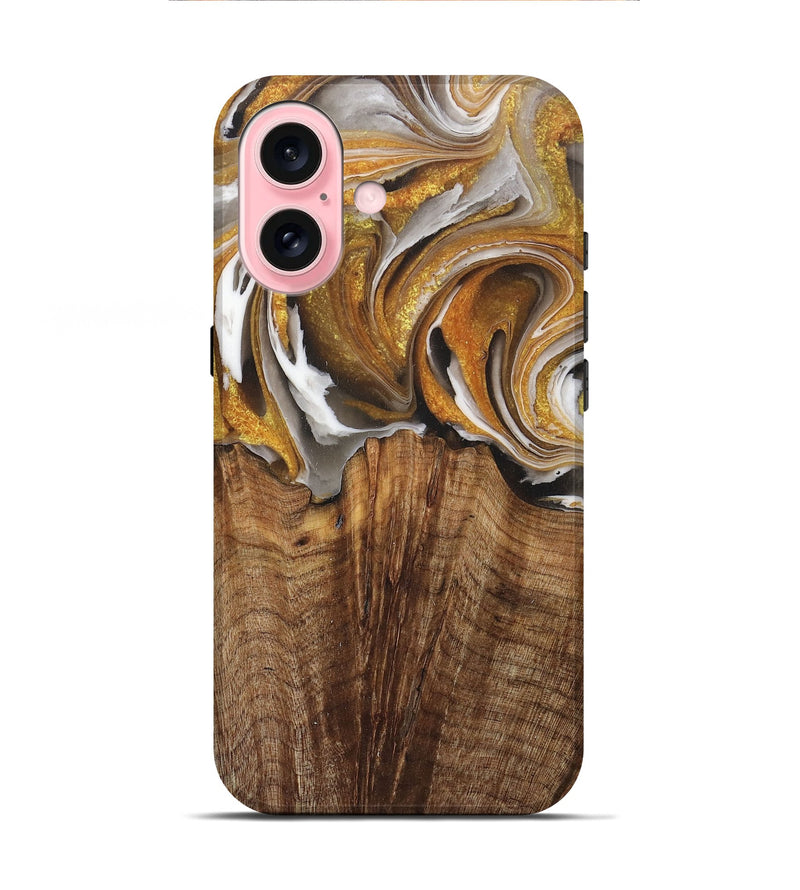 iPhone 16 Wood+Resin Live Edge Phone Case - Luciana (Black & White, 715357)