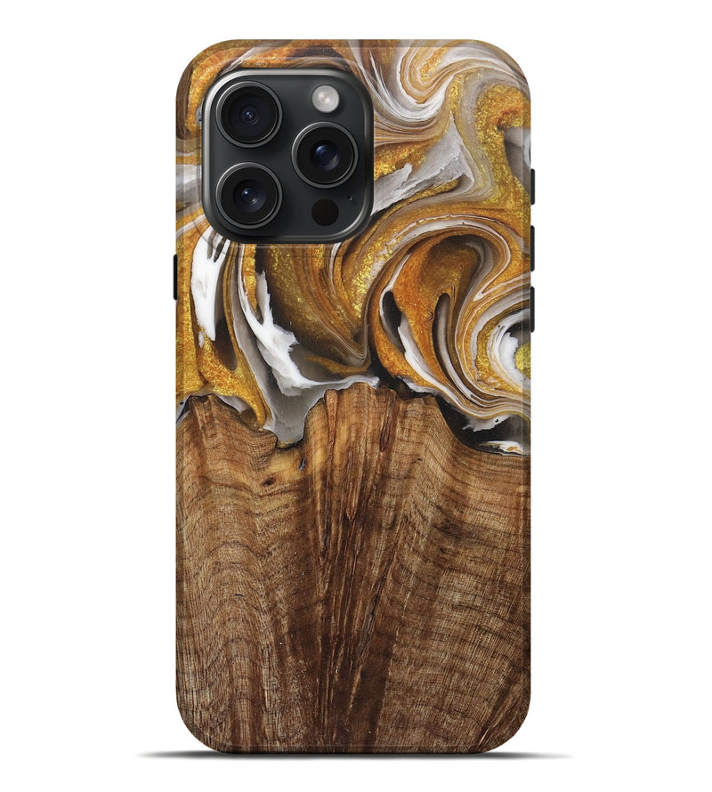 iPhone 16 Pro Max Wood+Resin Live Edge Phone Case - Luciana (Black & White, 715357)