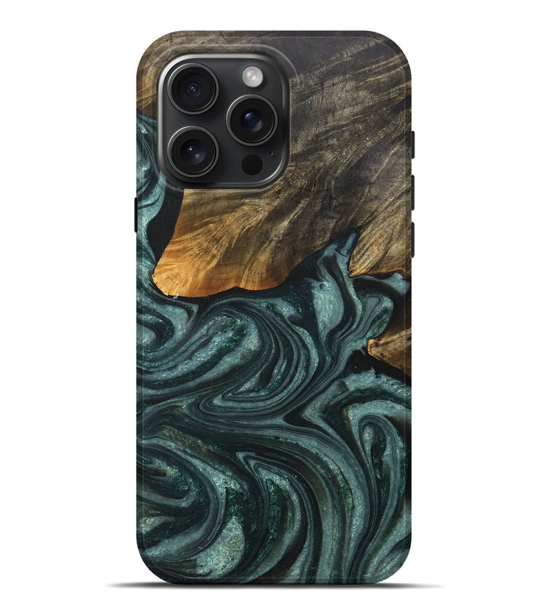 iPhone 16 Pro Max Wood+Resin Live Edge Phone Case - Natalia (Green, 715360)