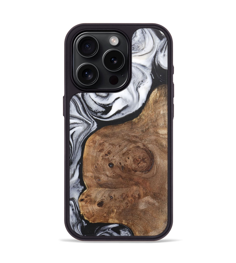 iPhone 15 Pro Wood+Resin Phone Case - Isabelle (Black & White, 715456)