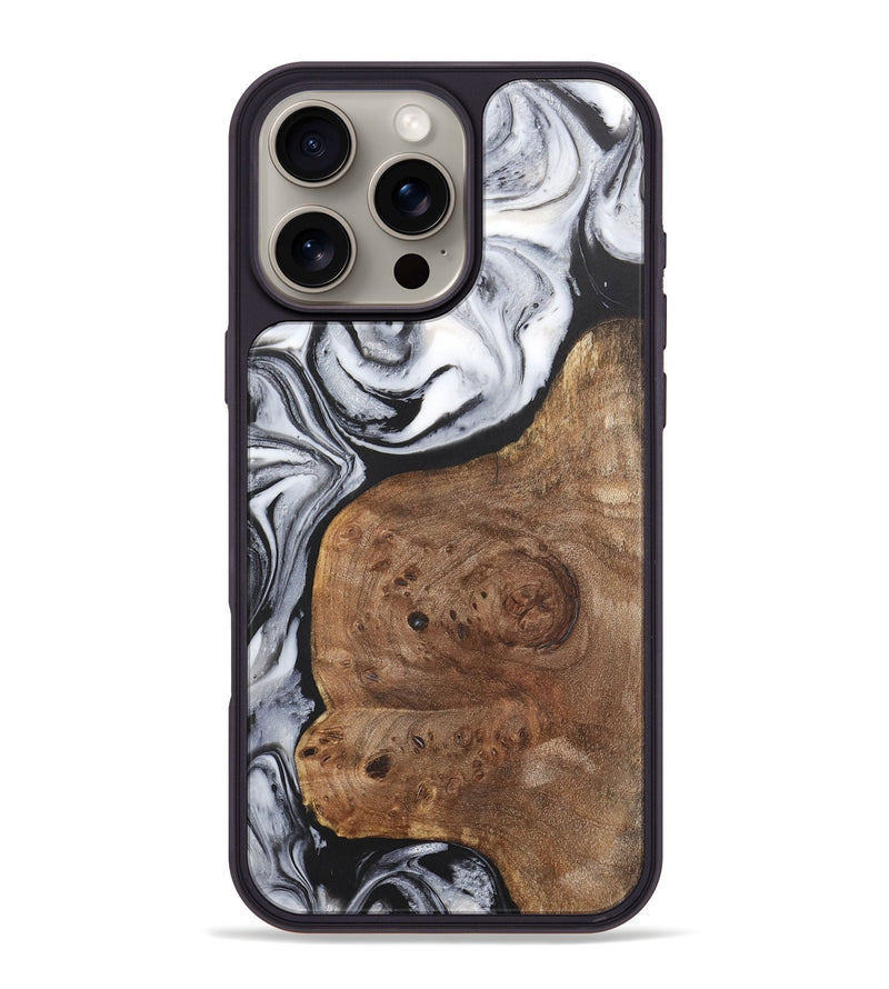 iPhone 16 Pro Max Wood+Resin Phone Case - Isabelle (Black & White, 715456)