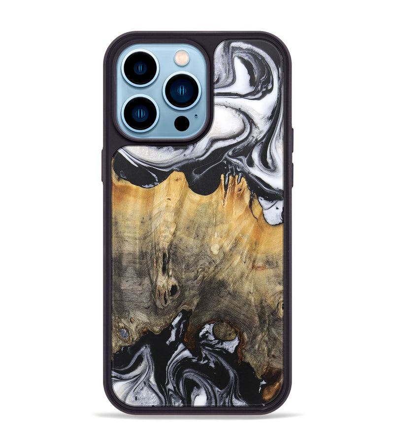 iPhone 14 Pro Max Wood+Resin Phone Case - Damian (Black & White, 715457)