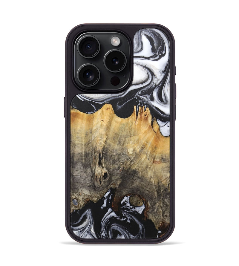 iPhone 15 Pro Wood+Resin Phone Case - Damian (Black & White, 715457)