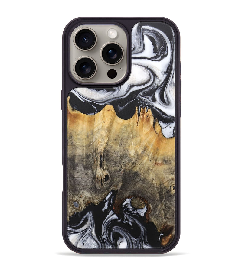 iPhone 16 Pro Max Wood+Resin Phone Case - Damian (Black & White, 715457)