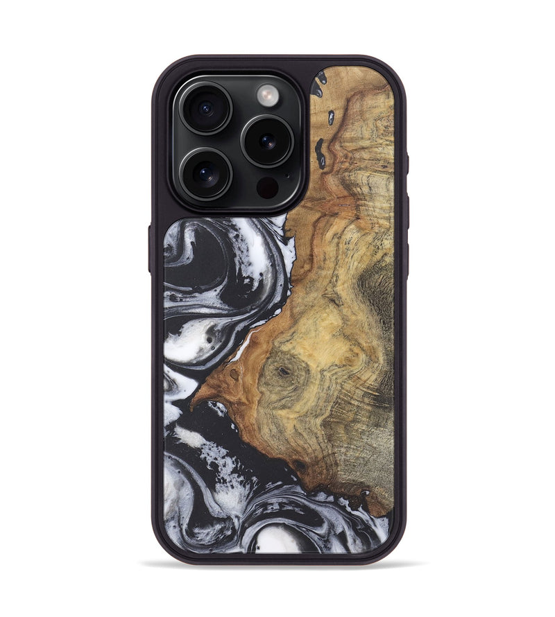 iPhone 15 Pro Wood+Resin Phone Case - Anaya (Black & White, 715498)