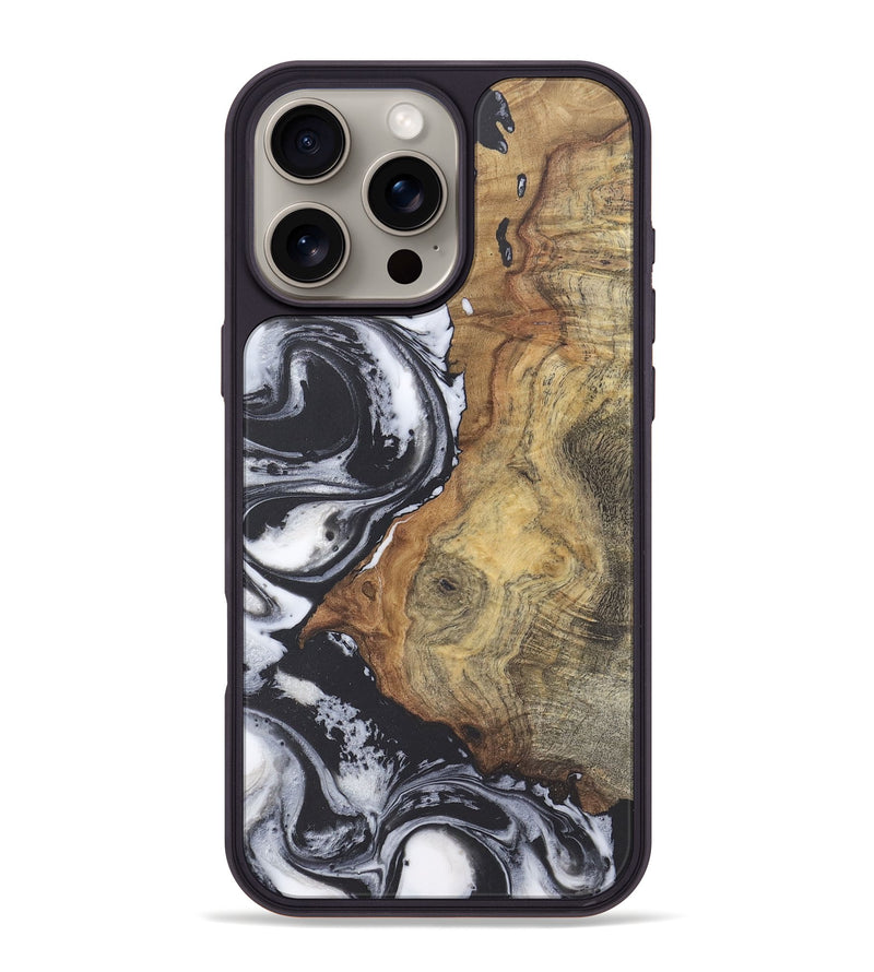 iPhone 16 Pro Max Wood+Resin Phone Case - Anaya (Black & White, 715498)