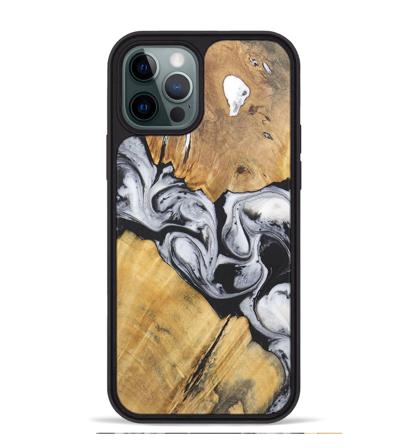 iPhone 12 Pro Max Wood+Resin Phone Case - Virgil (Black & White, 715499)