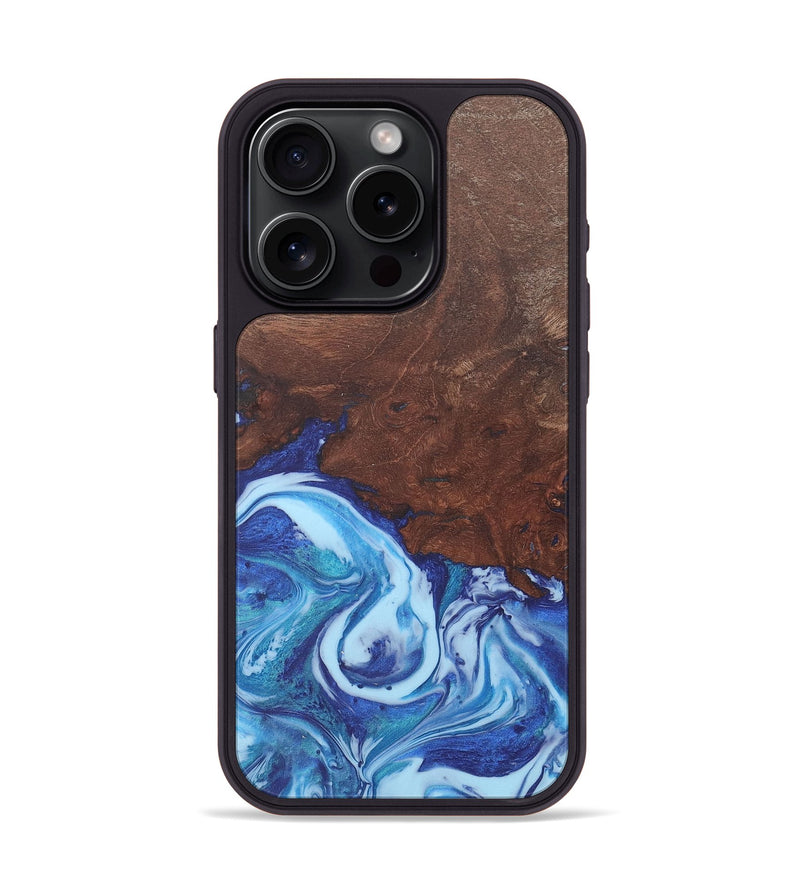 iPhone 15 Pro Wood+Resin Phone Case - Caitlyn (Blue, 715529)