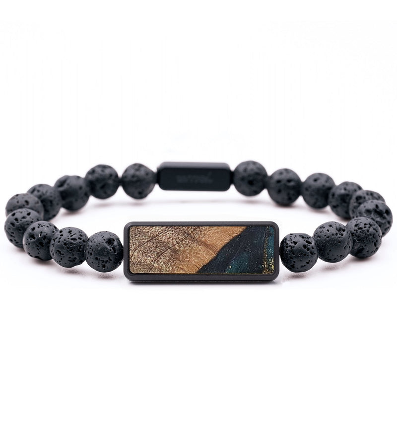 Lava Bead Wood+Resin Bracelet - Nina (Teal & Gold, 715638)