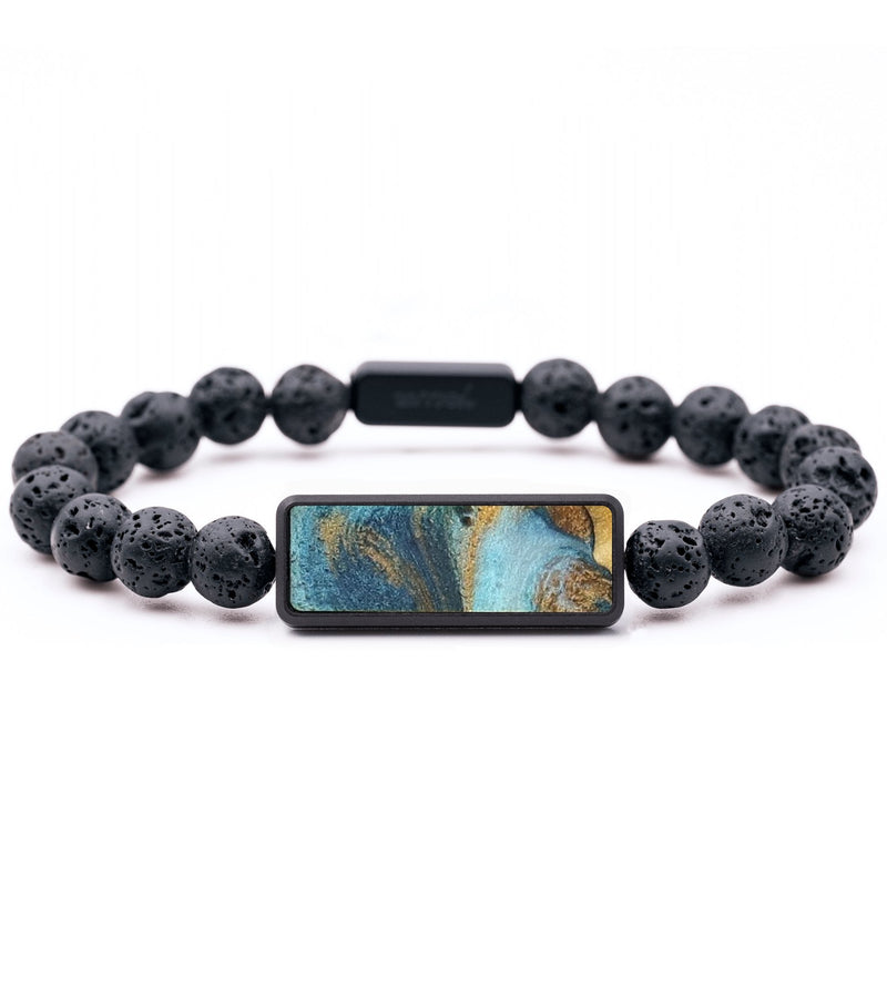 Lava Bead Wood+Resin Bracelet - Vicki (Teal & Gold, 715649)