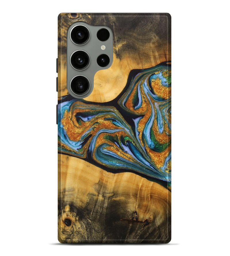 Galaxy S24 Ultra Wood+Resin Live Edge Phone Case - Abigail (Teal & Gold, 715816)