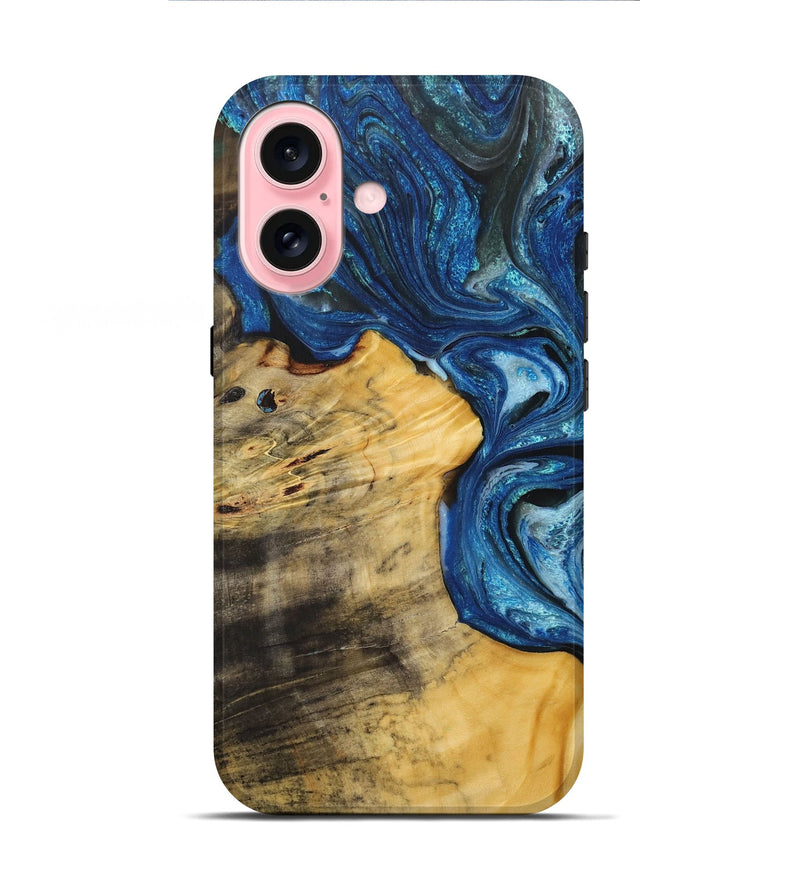 iPhone 16 Wood+Resin Live Edge Phone Case - Sherri (Blue, 715825)