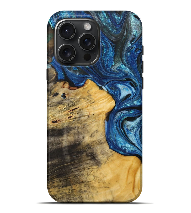 iPhone 16 Pro Max Wood+Resin Live Edge Phone Case - Sherri (Blue, 715825)