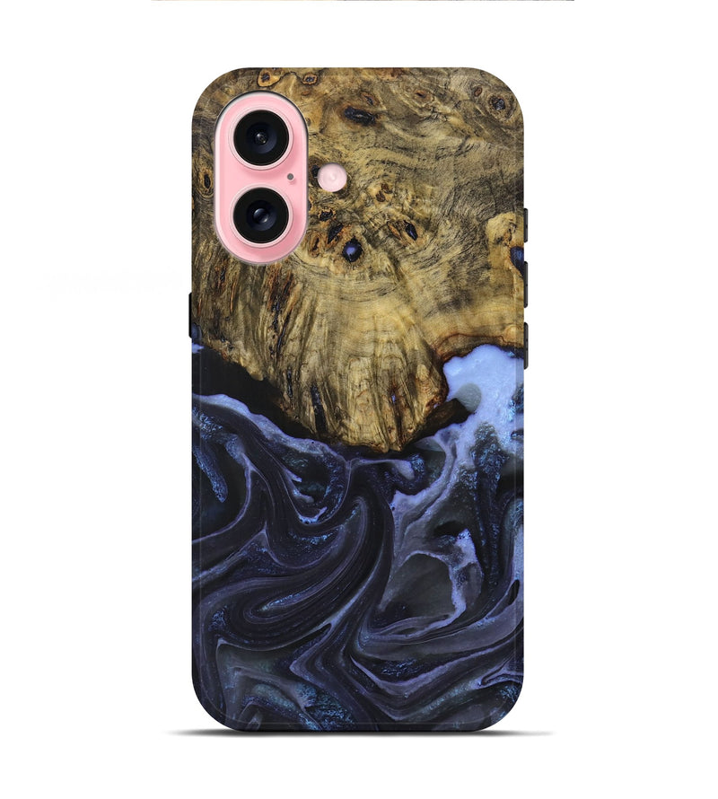 iPhone 16 Wood+Resin Live Edge Phone Case - Jimmie (Blue, 715828)