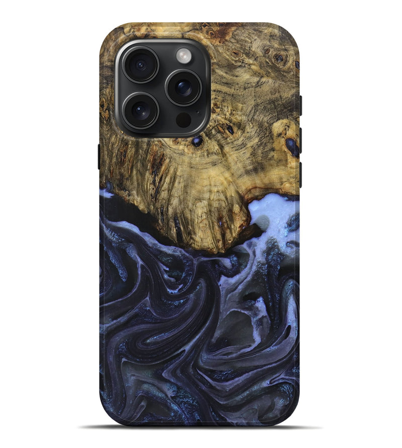 iPhone 16 Pro Max Wood+Resin Live Edge Phone Case - Jimmie (Blue, 715828)