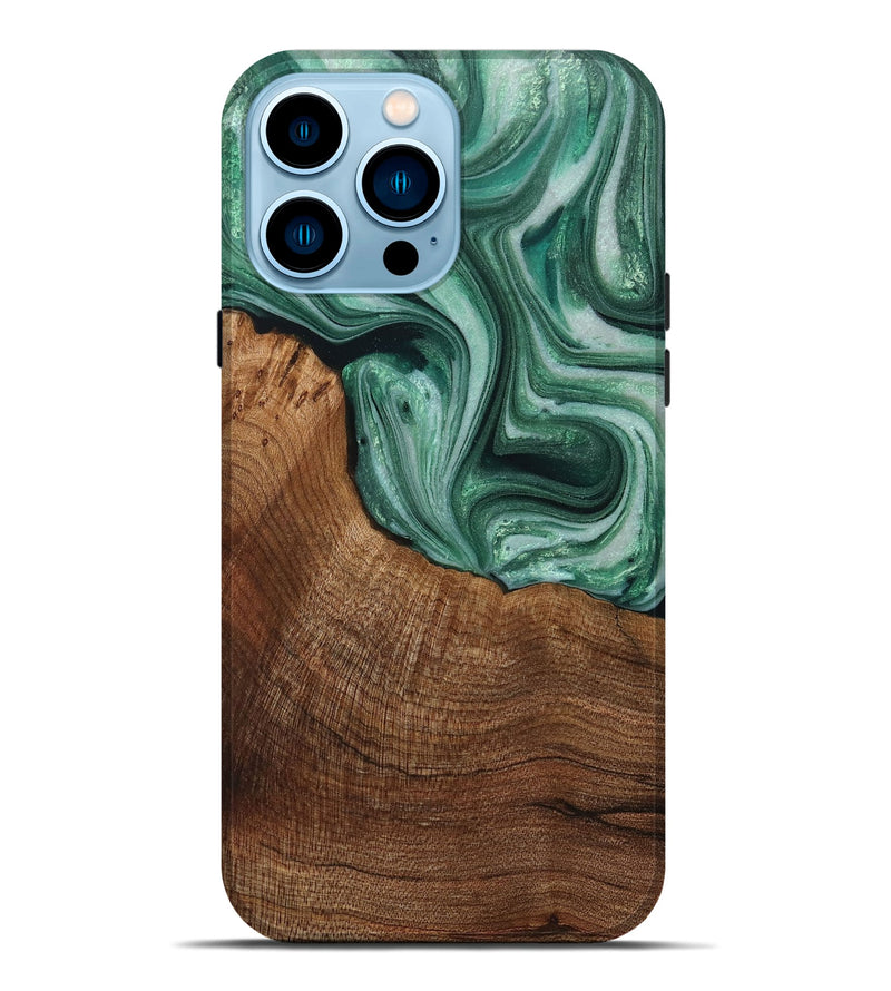 iPhone 14 Pro Max Wood+Resin Live Edge Phone Case - Lawson (Green, 715833)