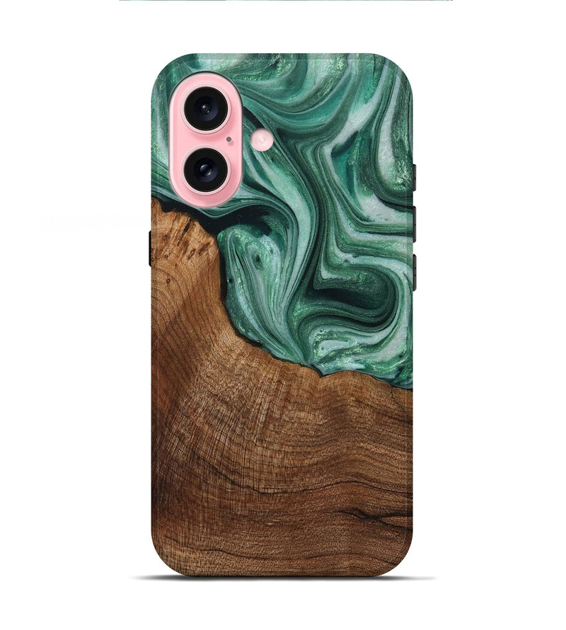 iPhone 16 Wood+Resin Live Edge Phone Case - Lawson (Green, 715833)