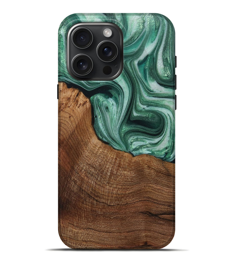 iPhone 16 Pro Max Wood+Resin Live Edge Phone Case - Lawson (Green, 715833)