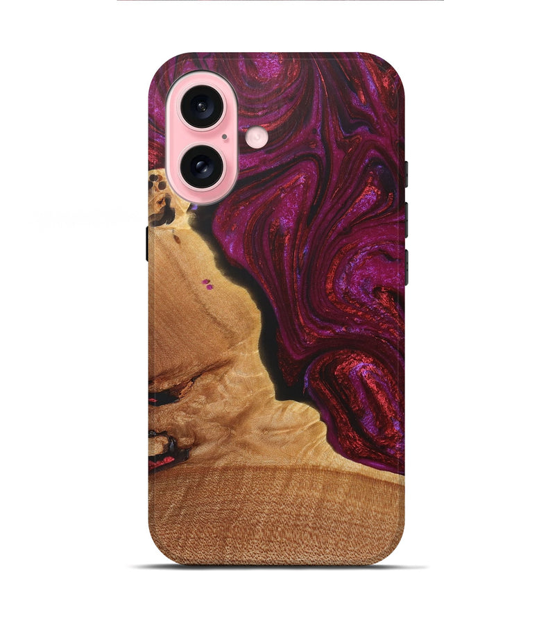 iPhone 16 Wood+Resin Live Edge Phone Case - Terrell (Red, 715850)