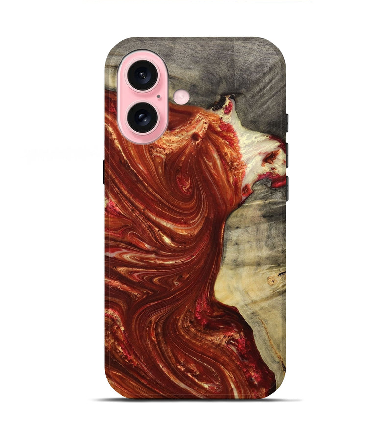 iPhone 16 Wood+Resin Live Edge Phone Case - Laurel (Red, 715931)