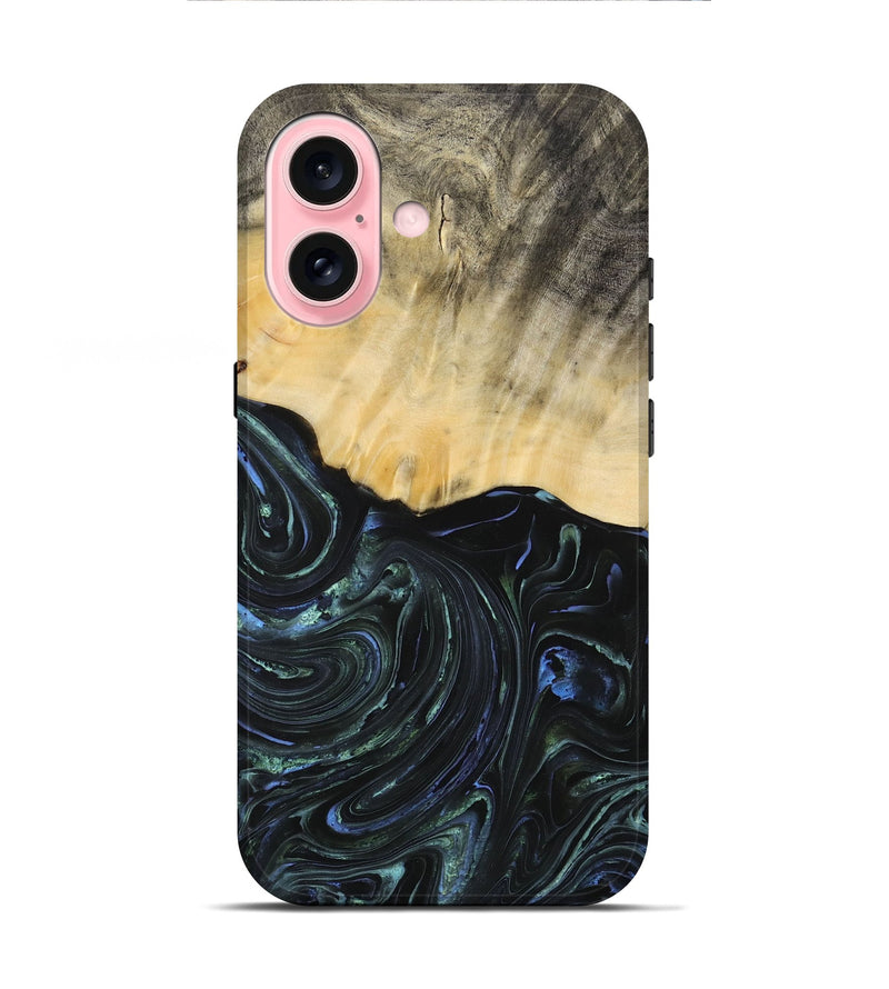 iPhone 16 Wood+Resin Live Edge Phone Case - Brendon (Blue, 715934)