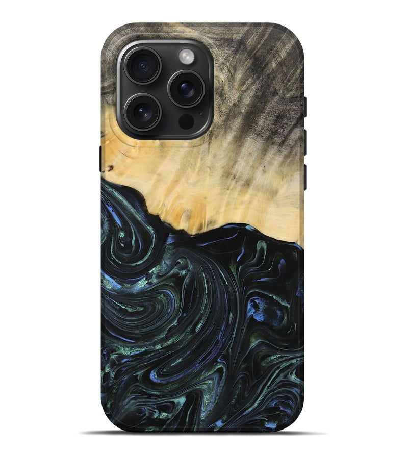 iPhone 16 Pro Max Wood+Resin Live Edge Phone Case - Brendon (Blue, 715934)